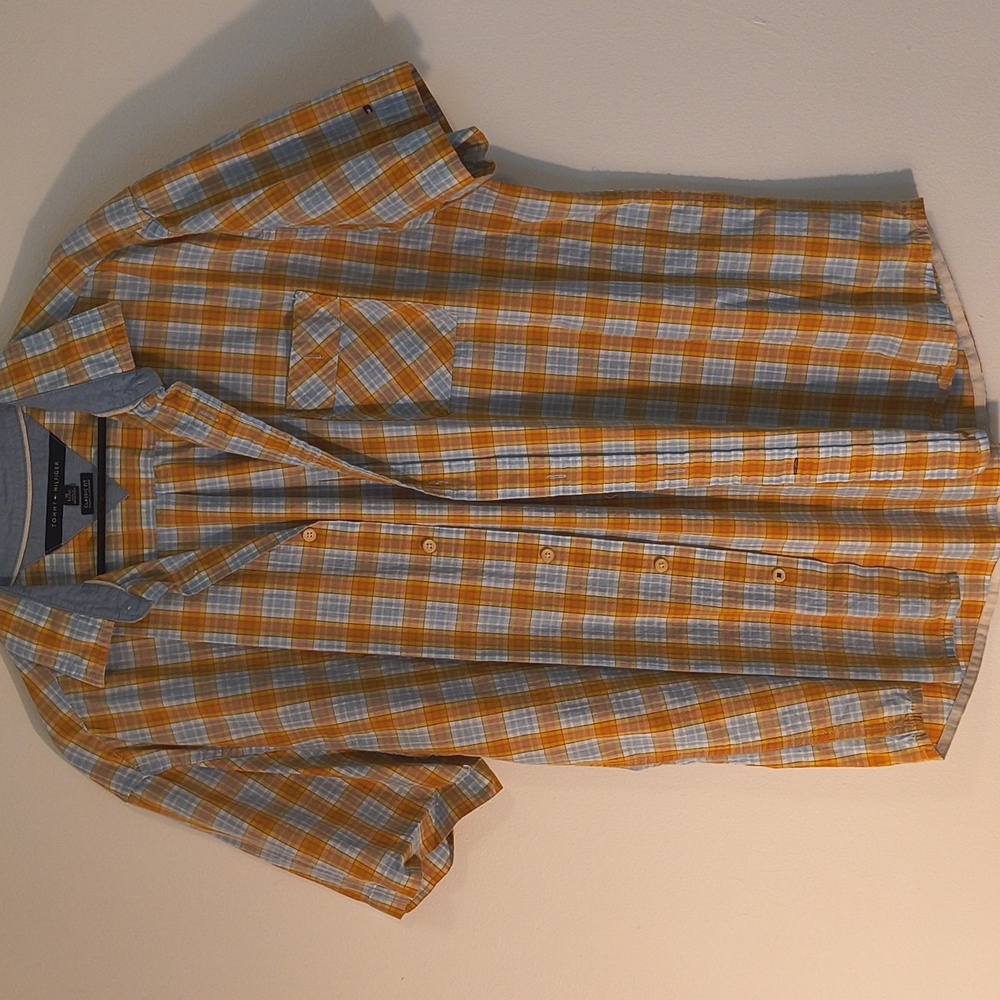 Tommy Hilfiger Orange and Blue Plaid Shirt